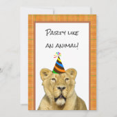 Party wie eine tierische Lion mit Hut zum Geburtst Einladung (Vorderseite)