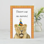 Party wie eine tierische Lion mit Hut zum Geburtst Einladung (Stehend Vorderseite)
