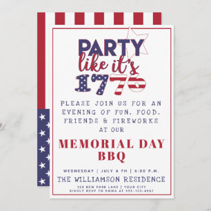 Party wie es ist 1776 - U.S. Flag Memorial Day GRI Einladung