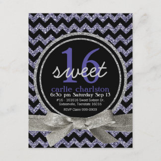 Party wilder lila des Glitzer-Blick-Zickzack Einladung