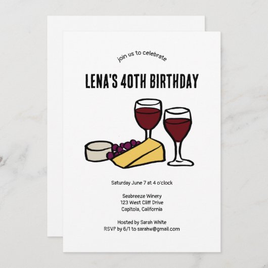 Party Wine & Cheese Degustation Birthday Kraft CUS Einladung (Vorne/Hinten)