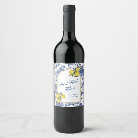 Party Wine Time - Lemon Chinoiserie Weinetikett (Vorderseite)