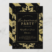 Party| Winter Glitzer Gold und Schwarz Einladung (Vorne/Hinten)