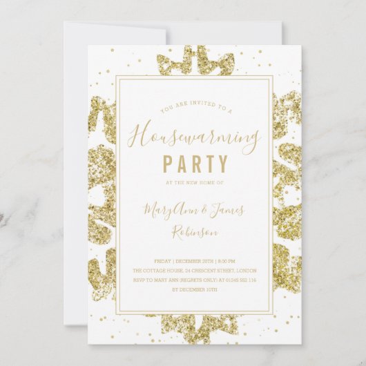 Party | Winter Glitzer Gold & White Einladung (Vorderseite)