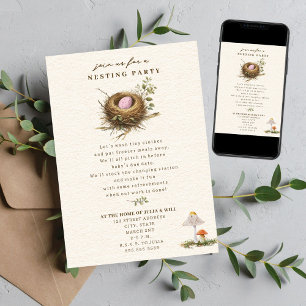 Party Woodland Mushroom Pink Girl Baby Einladung