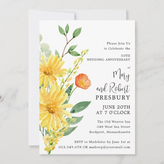 Party Yellow Floral, 50 Jahre alt Einladung (Vorderseite)