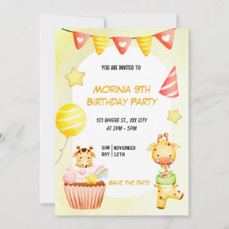 Party Yellow Playful Animal Birthday Einladung