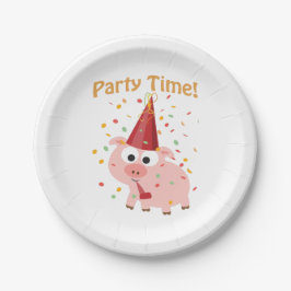 Party Zeit Cartoon Pink Pig mit Konfetti und Hut Pappteller