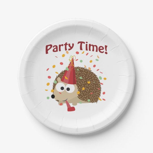 Party-Zeit! Confetti-Igel Pappteller (Vorderseite)