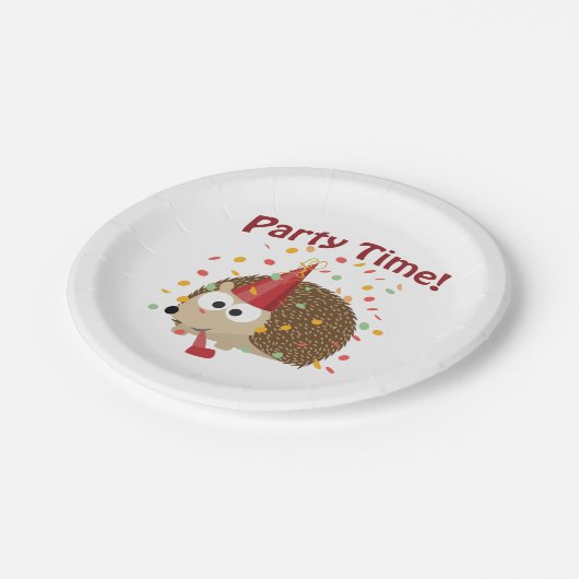 Party-Zeit! Confetti-Igel Pappteller (Schrägansicht)