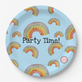 Party Zeit! Kawaii Watercolor Rainbow Pappteller