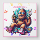 Party Zeit mit einem Chillout Sasquatch auf Skateb Quadratische Wanduhr (Vorderseite)