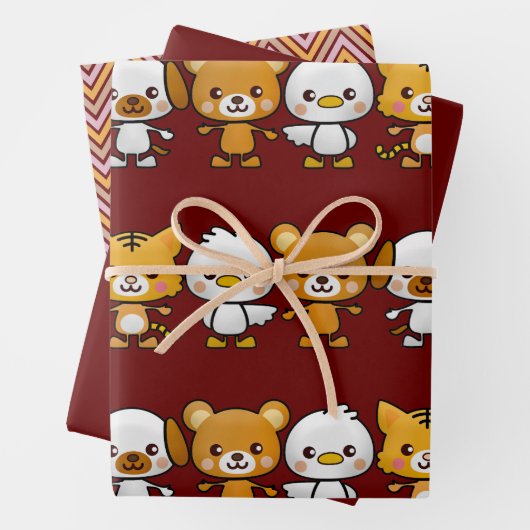 Party, Zickzack und Schlicht rot Geschenkpapier Set (Beispiel)