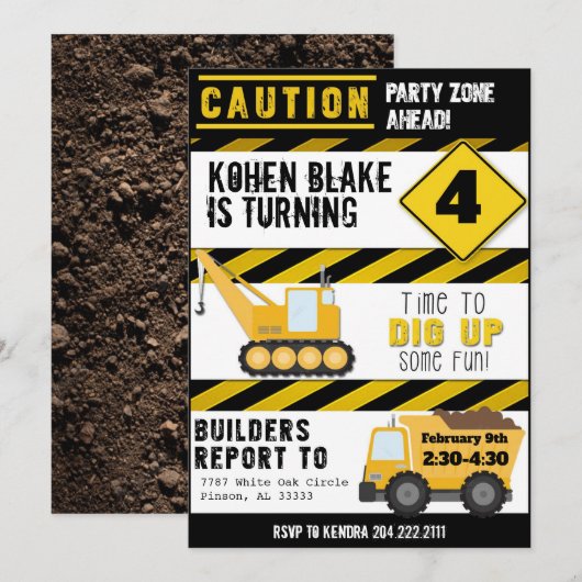 Party-Zone-Bau Truck Einladung (Vorne/Hinten)