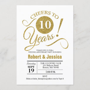 Party zum 10. Hochzeitstag - Gold White Einladung