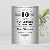 Party zum 10. Hochzeitstag - Silberschwarz Einladung (Stehend Vorderseite)