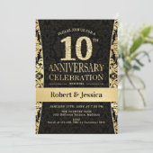 Party zum 10. Jubiläum - Gold Black Einladung (Stehend Vorderseite)