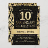 Party zum 10. Jubiläum - Gold Black Einladung (Vorne/Hinten)