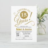 Party zum 15. Geburtstag der Hochzeit - Gold White Einladung (Stehend Vorderseite)