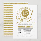 Party zum 15. Geburtstag der Hochzeit - Gold White Einladung (Vorne/Hinten)