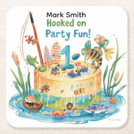 Party zum 1. Geburtstag mit Cake Design Rechteckiger Pappuntersetzer