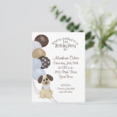 Party zum 1. Geburtstag mit Welpen & Balloons Einladungspostkarte (Stehend Vorderseite)