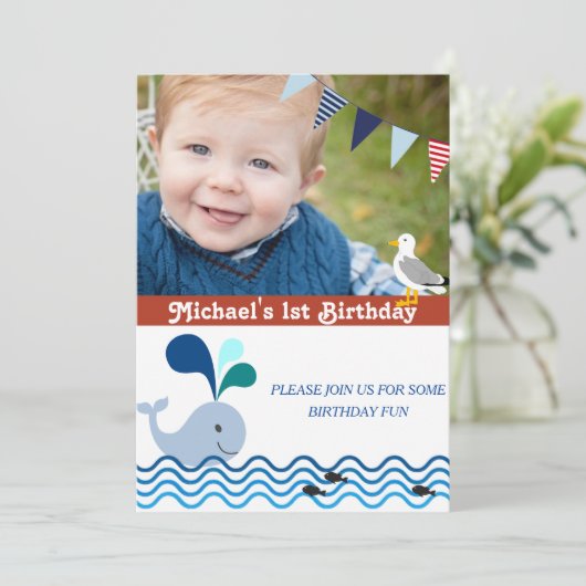 Party zum 1. Geburtstag, Nautische Einladung (Stehend Vorderseite)