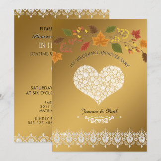Party zum 1. Hochzeitstag Gold Herbstlaube Einladung