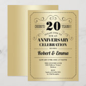 Party zum 20. Hochzeitstag - Gold Black Einladung (Vorne/Hinten)