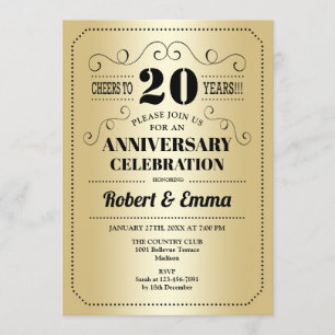 Party zum 20. Hochzeitstag - Gold Black Einladung