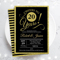 Party zum 20. Jahrestag - Goldene Schwarze Einladu