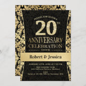 Party zum 20. Jubiläum - Gold Black Einladung (Vorne/Hinten)