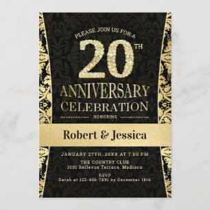 Party zum 20. Jubiläum - Gold Black Einladung