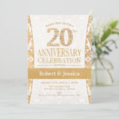 Party zum 20. Jubiläum - Gold White Einladung (Stehend Vorderseite)