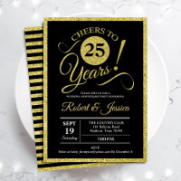 Party zum 25. Jahrestag - Goldene Schwarze Einladu