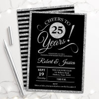 Party zum 25. Jahrestag - Silberschwarze Einladung