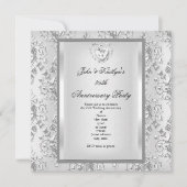 Party zum 25. Jubiläum Damask Silver White 2 Einladung (Vorderseite)