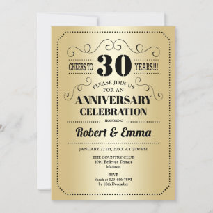 Party zum 30. Hochzeitstag - Gold Black Einladung