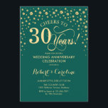 Party zum 30. Jahrestag - Smaragdgrünes Gold Einladung<br><div class="desc">Gold Smaragdgrün 30 Jahre Jubiläum Feier Einladung. Elegantes grünes Design mit Imitaten Glitzer Goldfolie. Enthält Skript-Schriftart und Konfetti-Diamanten. Feiert bis 30 Jahre! Kann angepasst werden,  um jedes Jahr der Ehe zu zeigen. Nachricht,  wenn Sie weitere Anpassungen benötigen.</div>