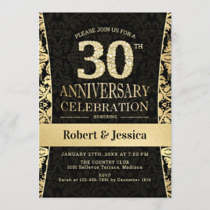 Party zum 30. Jubiläum - Gold Black Einladung