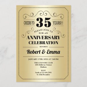 Party zum 35. Hochzeitstag - Gold Black Einladung