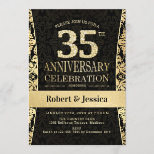Party zum 35. Jubiläum - Gold Black Einladung