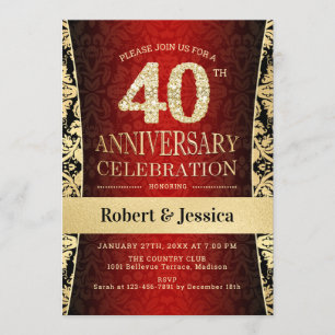 Party zum 40. Jahrestag - Ruby Red Gold Black Einladung