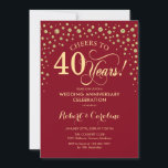 Party zum 40. Jahrestag - Ruby Red Gold Einladung<br><div class="desc">Gold Ruby Red 40th Anniversary Celebration Einladung. Elegantes rotes Design mit Imitaten Glitzer Goldfolie. Enthält Skript-Schriftart und Konfetti-Diamanten. Feiert bis 40 Jahre! Kann angepasst werden,  um jedes Jahr der Ehe zu zeigen. Nachricht,  wenn Sie weitere Anpassungen benötigen.</div>