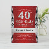 Party zum 40. Jubiläum - Ruby Red Silver Einladung (Stehend Vorderseite)
