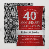 Party zum 40. Jubiläum - Ruby Red Silver Einladung (Vorne/Hinten)