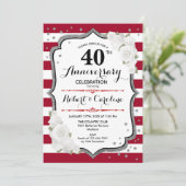 Party zum 40. Jubiläum - Ruby Red White Silver Einladung (Stehend Vorderseite)