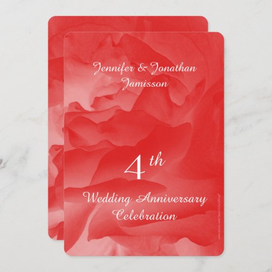 Party zum 4. Jahrestag, Korallenrosa Rosenblättern Einladung (Vorne/Hinten)
