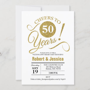 Party zum 50. Geburtstag der Hochzeit - Gold White Einladung