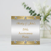 Party zum 50. Hochzeitstag Gold White Einladung (Stehend Vorderseite)